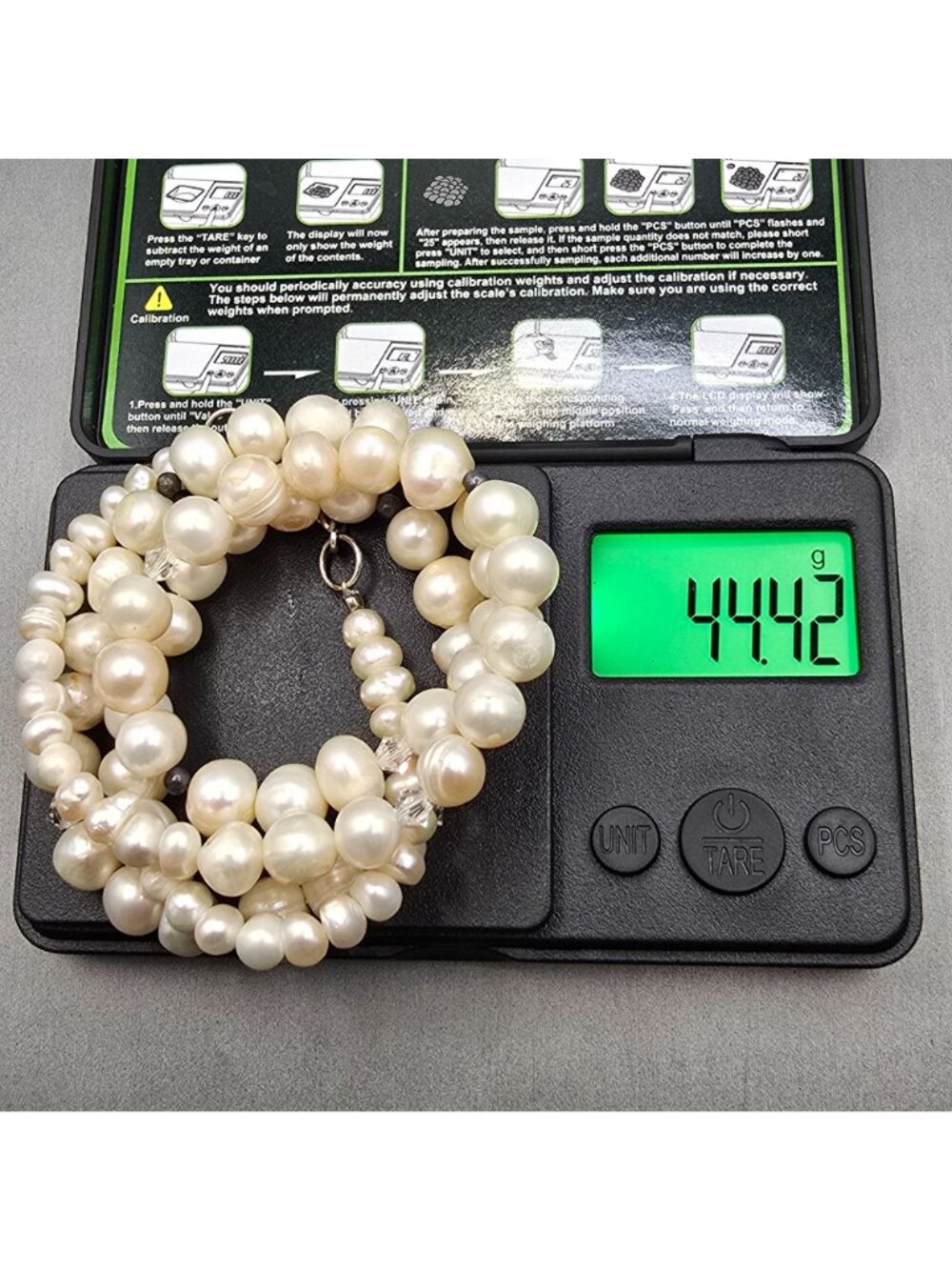VTG White Graduated Baroque Pearl Necklace 22" Sterling Toggle Crystal Accents - Picture 12 of 13